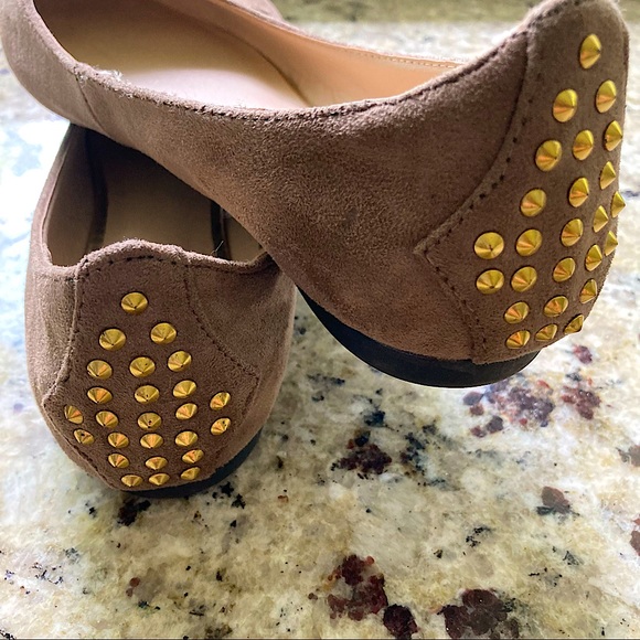 Brown Suede Flats with Gold Beaded Heel - Picture 3 of 7